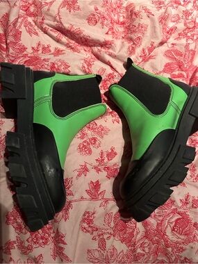 Chunky Neon Green Chelsea Boots